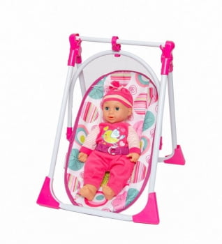 Boneca que Fala + Cadeira Balanço e Cadeirão e Bebê Conforto (3 em 1)